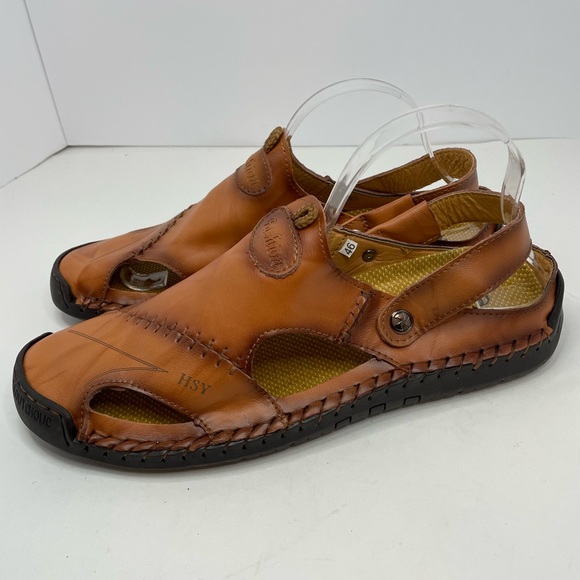 New Men’s Light Brown Leather Closed Toe Slip On Sandals Size 46 EU - Picture 3 of 11